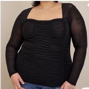 Torrid Black Ruched Long Sleeve Blouse